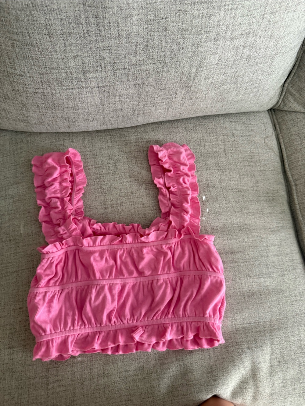 Dry Goods Pink Ruffle Crop Tank Top